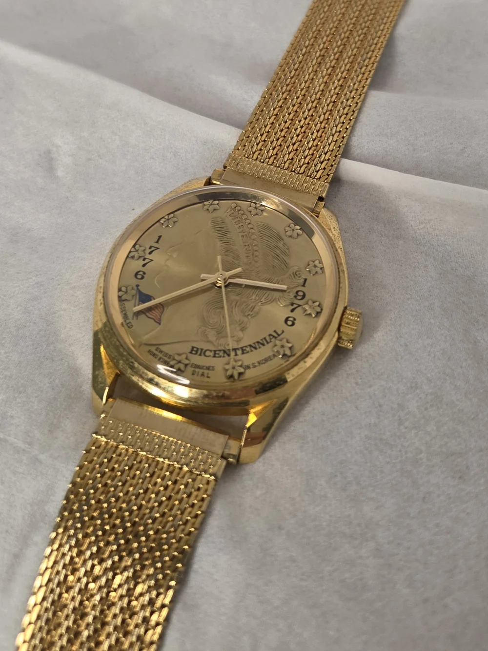Gold Bicentennial Men’s Dress Watch with Gold Mesh Bracelet